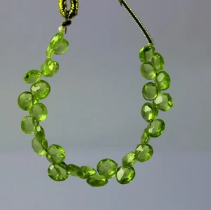 12,5 Karat 5 bis 5,5 mm natürlich facettiert grün Peridot Herzform Schnitt 3,5 Zoll Perlen - Bild 1 von 6