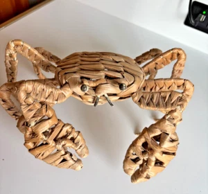 Wicker Raffia Woven Crab Vintage Rattan Self Standing Decor Nautical - Picture 1 of 10