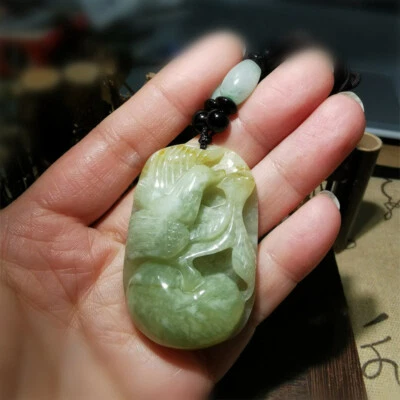 100% Natural Hand-carved Jade Pendant Jadeite Necklace success Bird & Apple G205 - Image 1 of 4