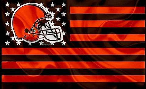 (2) Cleveland Browns Wavy Stars & Stripes Flag Vinyl Stickers 5x3.15 Decal Cover
