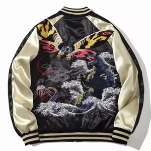 Godzilla Mothra Sukajan Jacket M-3XL Japan Reversible Satin Embroidery - Picture 1 of 10