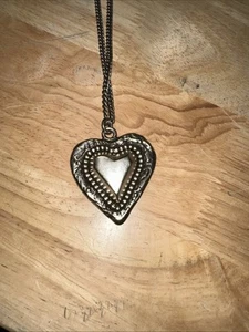 Saint Laurent Women's Solid Heart Pendant Long Necklace Silver Toned - Picture 1 of 4
