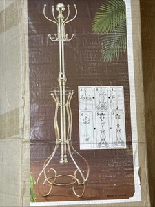 New Vintage Brass gold tone Floor Hall Tree Coat Rack Stand Hollywood regency - Picture 1 of 14