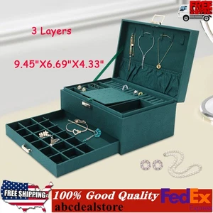 3 Layers Jewelry Box Organizer Large Capacity Ring Earring Necklace Storage New - Picture 1 of 6