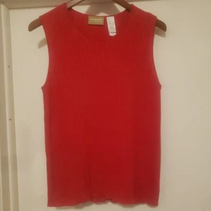 Liz Clairborne Sweater Tank Top Size L Red Ribbes Sleveless Sweater - Picture 1 of 5