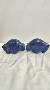Vintage 1990 Hallmark Blue Speckled Buffalo Bison Southwest Pair - Picture 1 of 7