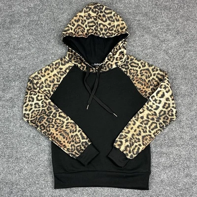 Vintage South Pole Hoodie Womens Small Black Leopard Print Y2K Urban 2000s - Image 1 of 4