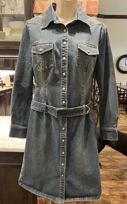 Vestido midi Moda International Pearl Snap Denim manga larga Y2K talla 6 Foto 1 de 4
