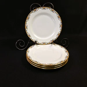 Limoges Vignaud 4 Salad Plates 7 1/2" The Meuse Red Yellow Blue Gold 1911-1920 - Picture 1 of 13