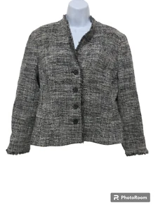 Gr. 12 Talbots strukturierter Woll Tweed Fransen schwarz/weiß Blazer Sakko TOP - Bild 1 von 16