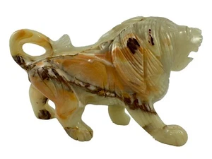 Onyx Banded Carved Lion Statue Figure (Calcite) (Marbled) - Picture 1 of 9