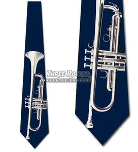 Silver Trumpet Tie Navy Men's Music Jazz Neck Ties Necktie Brand New - Picture 1 of 3