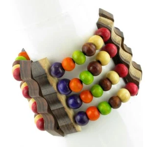 WOOD BRACELET MULTI COLOURED WOODEN BEADS ELASTICATED STRETCH - Picture 1 of 2