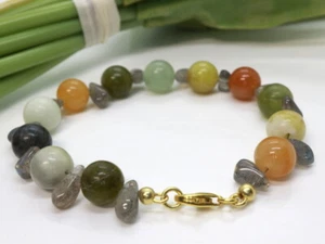 GOLDJUNGE69 * DAMEN EDELSTEIN ARMBAND FLOWER-JADE & LABRADORIT 925er SILBER/VERG - Bild 1 von 3