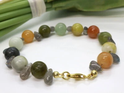 GOLDJUNGE69 * DAMEN EDELSTEIN ARMBAND FLOWER-JADE & LABRADORIT 925er SILBER/VERG - Bild 1 von 3