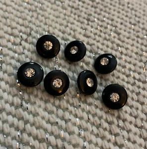 7 Black w/Diamante Round Acrylic Buttons 5/16" diameter Shank Attachment - Picture 1 of 3