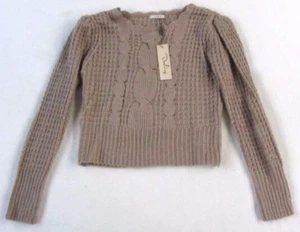 NWT Darling London Women's Knit Crochet Acrylic L/S Crew Neck Beige Sweater - XL - Picture 1 of 7