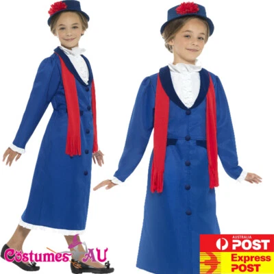 Niñas Victoriano Niñera Mary Poppins Disfraz Semana del Libro Eduardiano Niño Vestido Elegante Foto 1 de 4