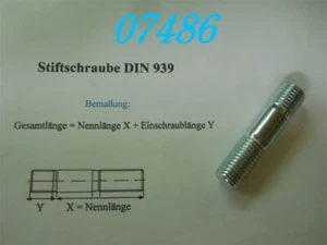 10 x STIFTSCHRAUBE  M 16 x 50  -DIN 939-  -VERZINKT- - Bild 1 von 2