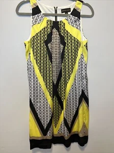 Dana Buchman Yellow Black & White Geometric Satin Sleeveless Dress Lined Size M - Picture 1 of 6