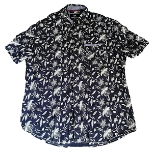 Hawaiian Shirt Mens Large Blue Tropical Print Short Sleeve Beach Camp EUC - Picture 1 of 6