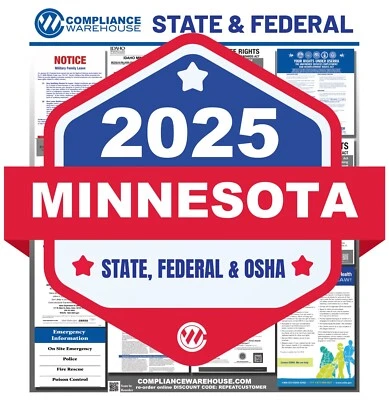 COMPLIANCE WAREHOUSE 2025 Minnesota MN State/Fed Labor Law in1 Compliance Poster Nonlaminate/Laminate