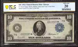 1914 $10 FEDERAL RESERVE STAR NOTE FR.931a* CHICAGO PCGS VF 20 VERY FINE (337*) - Picture 1 of 2