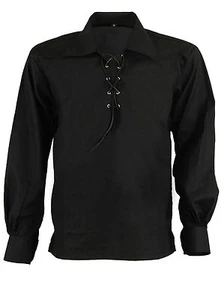 Schwarzes schottisches Highland jakobinisches jakobitisches Ghillie-Kiltshirt - Bild 1 von 2