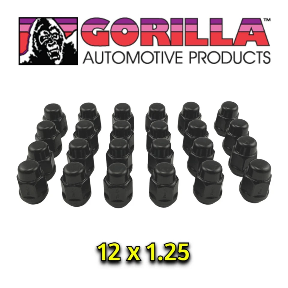 24 tuercas de rueda negras Gorilla 12 mm x 1,25 abultamiento asiento bellota 12x1,25 91128BC Foto 1 de 4