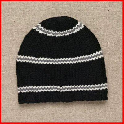 ~J Crew Unisex Mezcla de Lana Negro Rayas Esquí Gorro Top S-M Pequeño-Mediano 89037 Foto 1 de 4