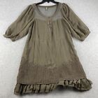 Free People Mini Dress Womens Xs Brown 3/4 Lace Sleeves Crochet Inset Flowy Boho