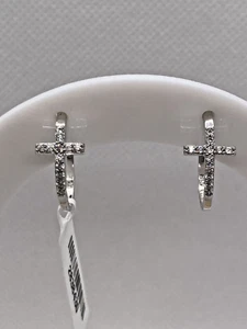 NWT! Round Cut Simulated Diamond Cross Huggie Hoop Earring Sterling Silver .925 - Picture 1 of 5