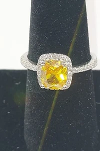 Silberring mit schönem gelben Stein & gefütterten funkelnden Steinen Ringgröße 8,5 - Bild 1 von 3