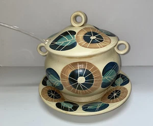 International Silver Co MCM Ceramic Pottery Soup Tureen With Under Plate *FLAW* - Picture 1 of 12