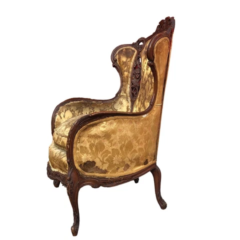 Antique 19th C. French Louis XV Style Frame of an Armchair Kissing Doves Cover