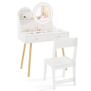Kids Vanity Set w/  Lighted Mirror Princess Makeup Dressing Desk and Chair Set - Picture 1 of 8