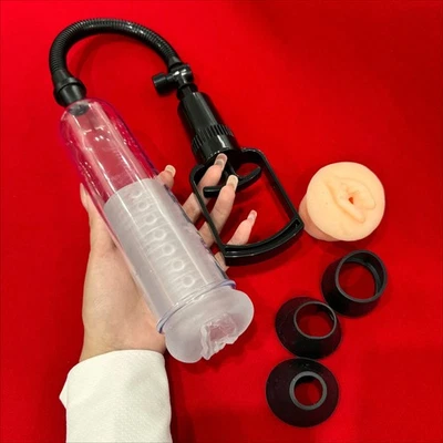 Bomba de vacío para alargamiento del pene masculino con 3 anillos 2 mangas Foto 1 de 4