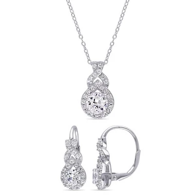 AMOUR 3 4/5 CT TGW Created White Sapphire Halo 2-piece Set Of Leverback Earrings - Image 1 of 4