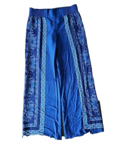 Vintage Y2K Cache Women's Blue Paisley Wide Leg Elastic Waist Pants Size 4 Euc - Picture 1 of 6