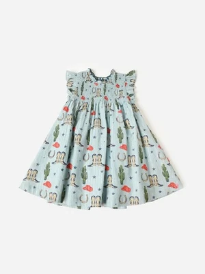 Rosa Pollo Bebé Niña 12-18 Mos Stevie Vestido Volantes Western Cactus Bota de Vaquero Foto 1 de 4