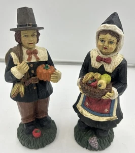 Thanksgiving Pilgrim Man &  Woman Figures 9” Resin Carved - Picture 1 of 10