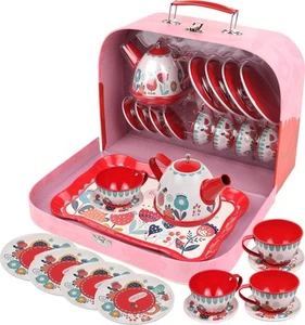 Tea Set for Little Girls, Pretend Play Tea Party Set, Floral Design Kids Tin ... - Picture 1 of 6
