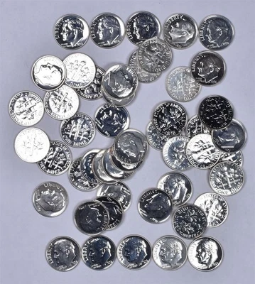 Moneda de diez centavos Roosevelt 1958 plata - rollo de prueba  Foto 1 de 2