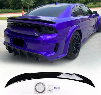 Glossy Black Rear Trunk Wing Spoiler Wing Compatible w/ 2015-2024 Dodge Charger - Imagem 1 de 2