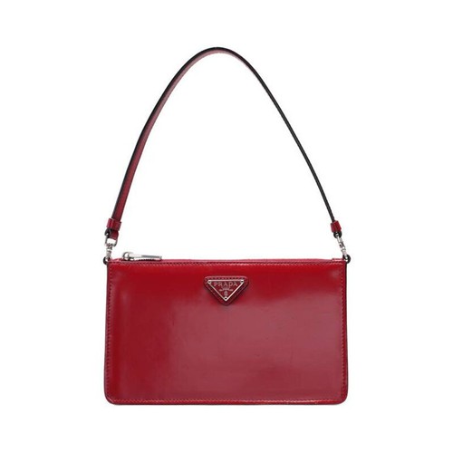 Mini borsa a tracolla Prada rossa spazzolata con logo triangolo