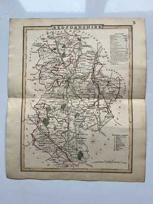 Antiguo mapa coloreado a mano de Bedfordshire grabado 1837 Dugdale / Tallis Foto 1 de 4