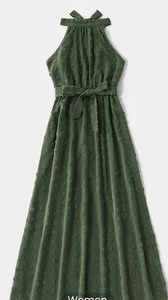 New Pat Pat  Large Dark Olive Green Women's Maxi Dress Swiss Dots Beautiful - Picture 1 of 5