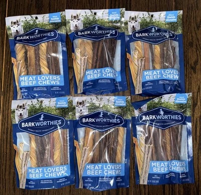 6 Лот Barkworthies мяса любителей говядины жует все натуральные разнообразные собаки палочки новый!!! - Изображение 1 из 3