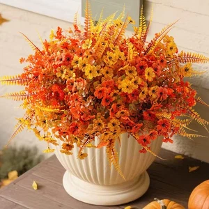 Artificial Mums Fall Flowers for Outdoors, 12 Bundles Fake Mums Faux Plants f... - Foto 1 di 8