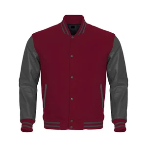 Wool Maroon Body Yellow Leather Sleeve Varsity Jacket Men Size XL - Picture 1 of 5